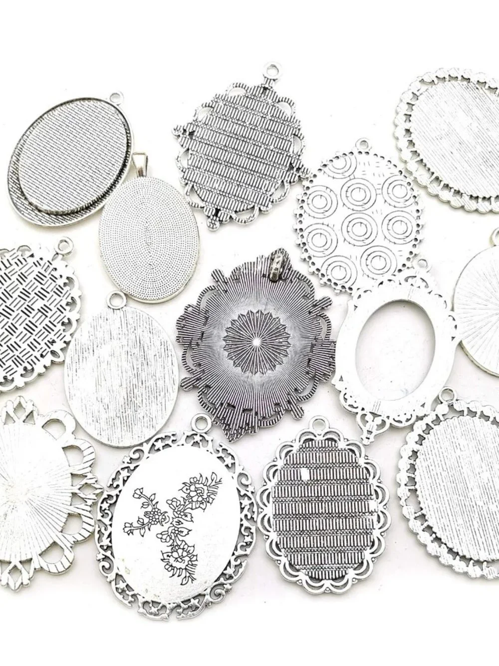 Youdiyla 10 Pendant Trays, 30x40mm, Blank Oval Cabochons Base Setting Bezel Fram